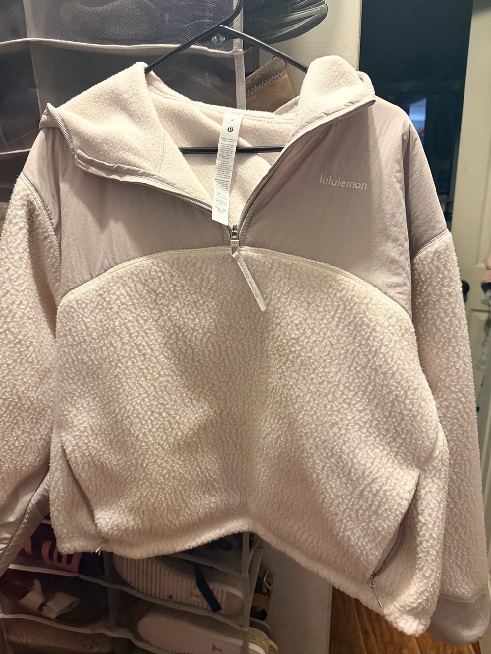lululemon white and grey high pile fleece Half-Zip Pullover Jacket